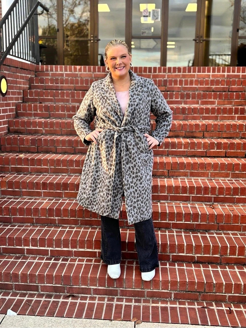 Old Navy Leopard Print Long Belted Trench Coat Brown & Gray 1X